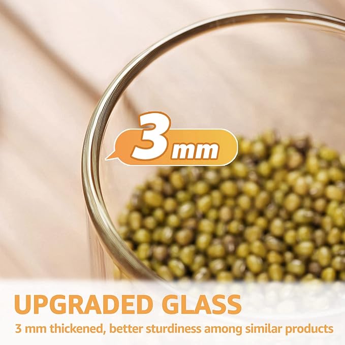 12 FL Oz Glass Jars with Bamboo Lid Set, 8Pack UPGRADE Clear Food Storage Canisters Kitchen Pantry Containers, for Spice Herb Nuts Tea Seed Seasoning Dry Foods Bean Sugar Snack Candy