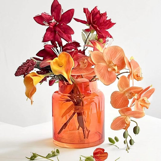BLOFLO Orange Glass Vase, 7 Inch Large Glass Vase for Flowers, Modern Thick Glass Flower Vases for Centerpieces, Decorative Glass Cylinder Hydroponic Vase for Wedding, Home, Office (Orange, 7Inch)