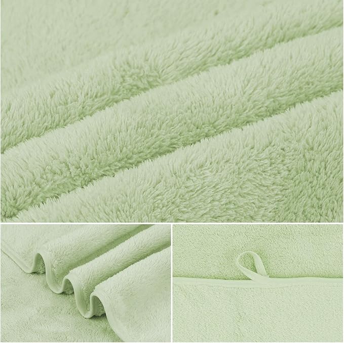 JML Luxury Hotel & SPA Bath Towels (2 Pack, 30"x60") - 350GSM High Density Fleece Towel Sets - Super Soft and Absorbent, Lint Free, Fade Resistant Oversized Bath Towel, Coral Fleece Light Green
