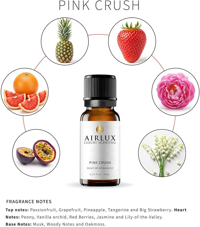 Signature Aroma Oil No. 39 Pink Crush – Passionfruit, Grapefruit, Pineapple – Aroma Oil for Cold Air & Waterless Diffusers and DIY Crafts – 10 mL, 0.34 fl oz Glass Bottle