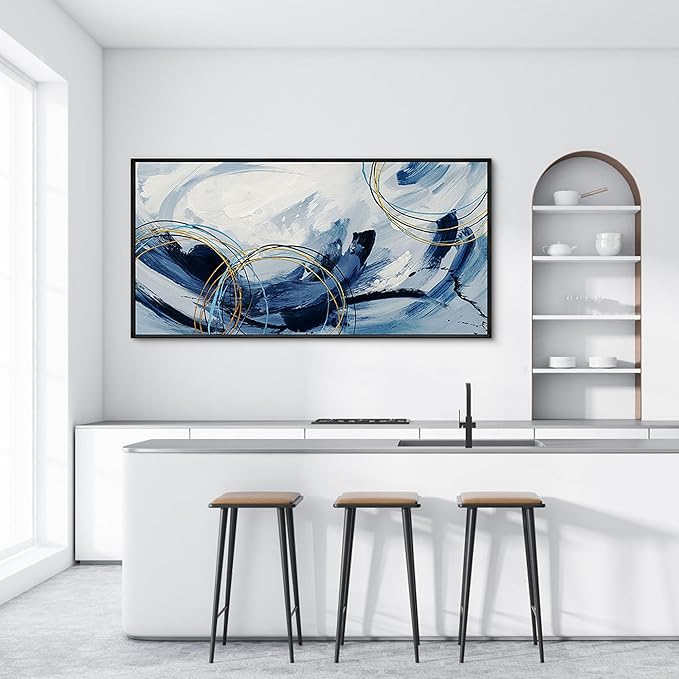 yiijeah Large Wall Art - Abstract Canvas Painting for Living Room Decor Modern Art Work for Wall Giant Gray Paint Office Bedroom Blue and White Home Decor