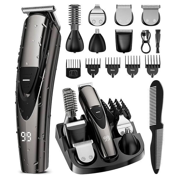 SHPAVVER Beard Trimmer for Men: Professional Barber Hair Clippers - 12-in-1 Cordless Grooming Kit - Waterproof Electric Razor with Turbo Speed & Precision Blades, Black