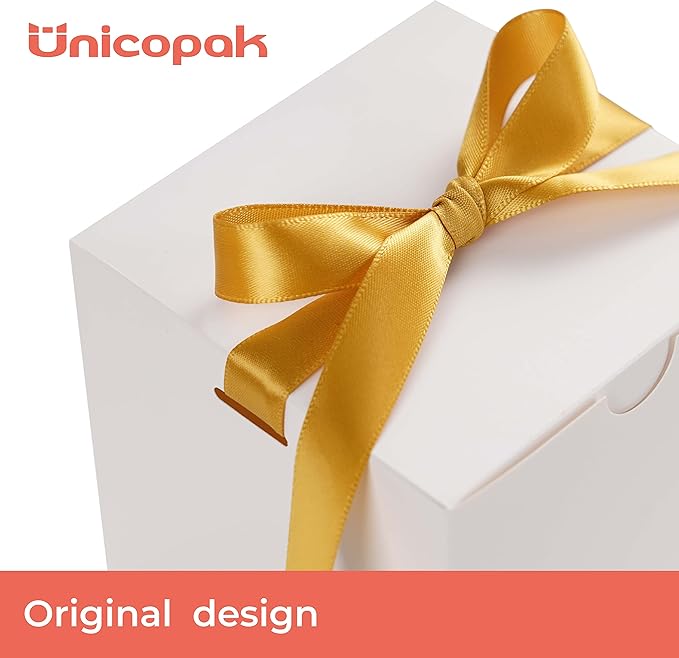 UnicoPak 50 Pack 4x4x4 White Gift Boxes, Elegant Small Gift Boxes with Lids for Birthday Wedding Holiday Christmas, Gift Box for Ornaments Treats Candle Mug Crafting