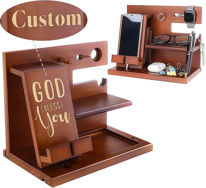 awofer Customized Wood Phone Docking Station, Personalized Bible Verse Praying Religious Gifts for Men, Multiple Styles