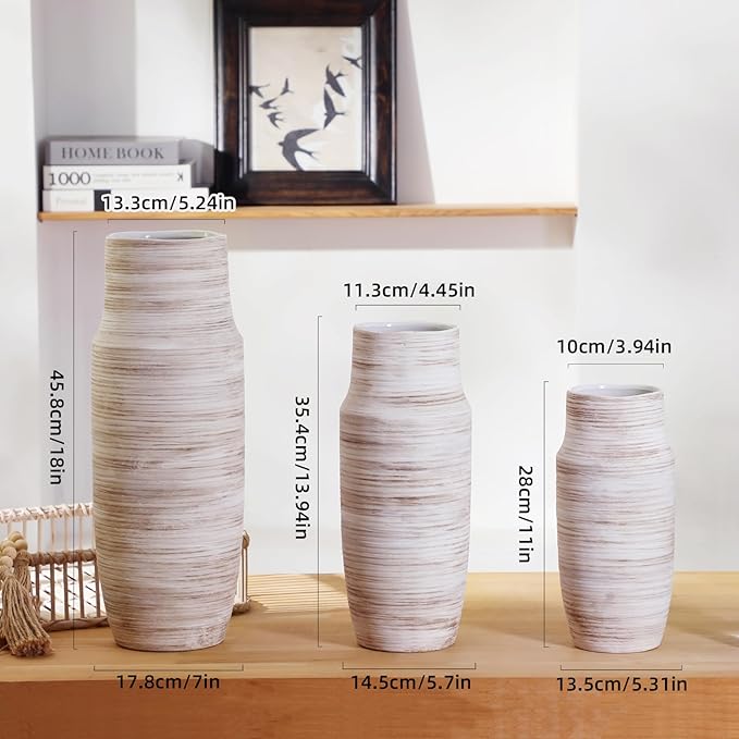 ALMA White Tall Vase for Floor, 18'' Extra Large Vase for Pampas Grass Dried Flower Bouquet, Big Ceramic Rustic Vases for Home Decor, Living Room Floor, Mantel Decoration