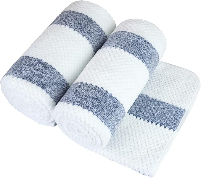 JML Microfiber Bath Towels, Bath Towel 2 Pack(30" x 60"), Oversized, Soft, Super Absorbent and Fast Drying, Multipurpose Use for Sports, Fitness, Yoga, Waffle Stripe Royal Blue