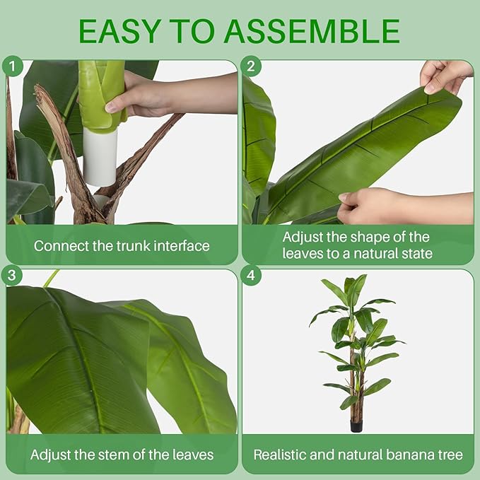 Artificial Banana Tree Faux Tall Plant Fake Banana Leaf Plant Faux Banana Silk Tree Faux Banana Leaves for Home Swimming Pool Indoor Outdoor Patio Tropical Decor