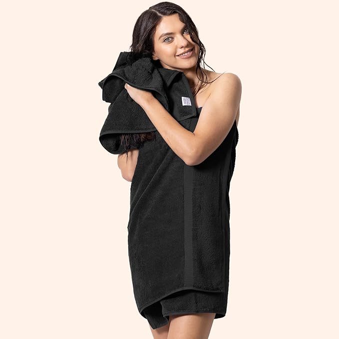 Chakir Turkish Linens 100% Cotton Premium Turkish Towels for Bathroom, 2 Large Bath Towels, 2 Hand Towels, 2 Washcloths (6-Piece Towel Set, Black)