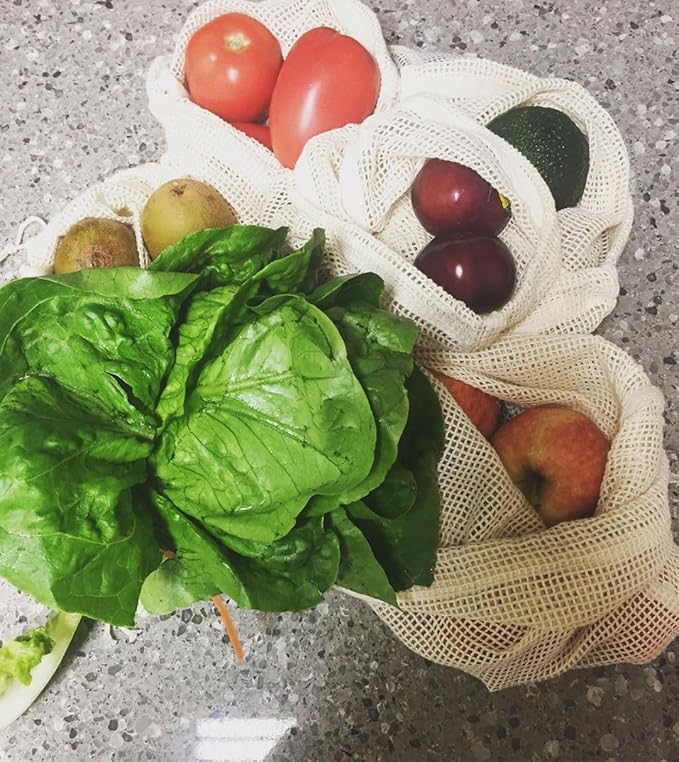 Reusable Garlic Storage Bags - Organic Cotton Garlic Mesh Bags with Drawstring - Washable Garlic Holder Storage - Net Garlic Keeper Sacks - Onion Potato Storage Bags - Root Vegetable Sacks (3 Large)