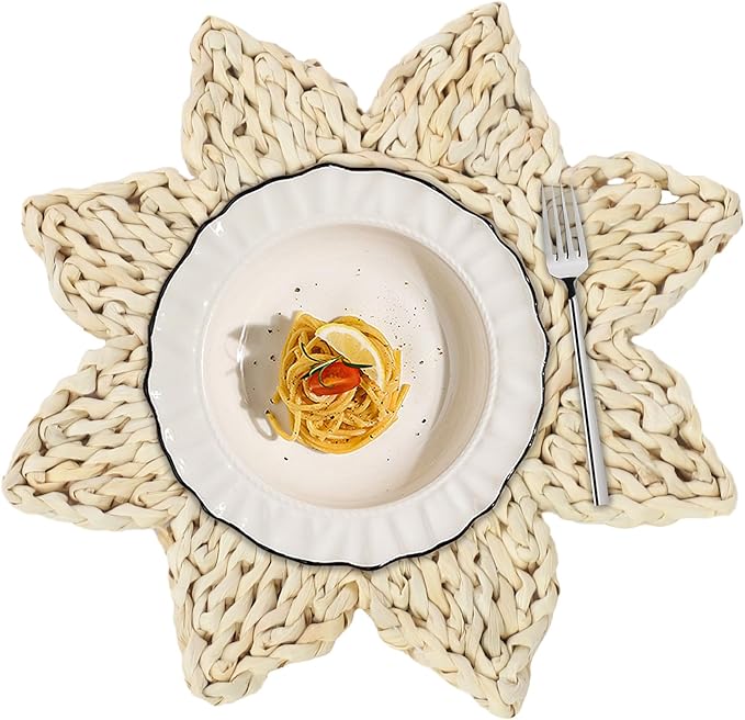 12pcs Round Placemats, Woven Rattan Table Mats, Non-Slip Woven Placemats for Indoor Kitchen Dining Table Party