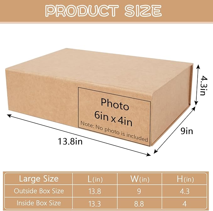RayofSun Brown Gift Boxes with Magnetic Lids for Presents,13.7x9x4.3 inch Large Rectangle Collapsible Decorative Boxes, Bridesmaid Groomsman Proposal Box for Wedding,Christmas,Birthday(3PCS)