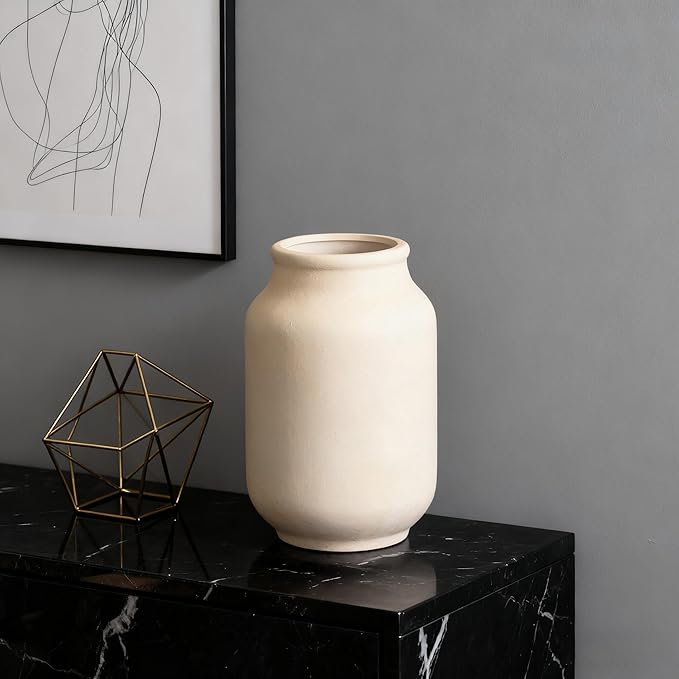 Plain Beige Ceramic Vase for DIY Painting - Customizable Handmade Pottery, Blank Canvas for Flower Arrangements, Home Decor, Wedding & Office Decoration (5.71L x 5.71W x 9.25H)