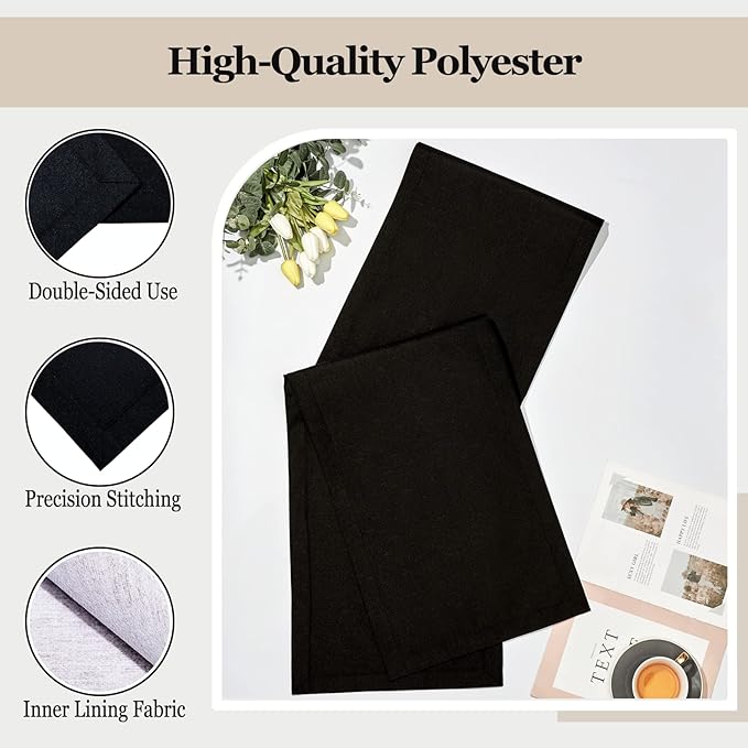 Mebakuk Linen Farmhouse Table Runner Large Burlap Style Soft and Waterproof Decorative Fabric Runner for Outdoor Wedding and Dinner (14 x 90 Inch, Black)