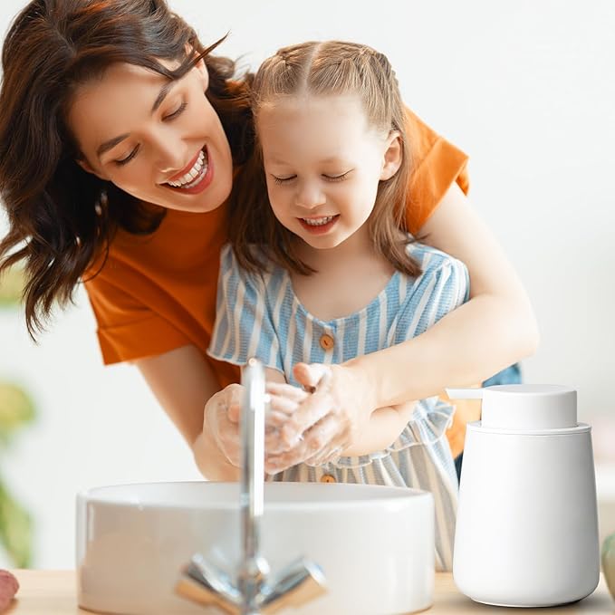 Ceramic Foaming Soap Dispenser, 12 Oz Foam Hand Soap Dispenser for Bathroom, Face Wash Dispenser Bottle with Foaming Pump, Refillable Lotion Dish Soap Foam Dispenser for Kitchen, Matte White