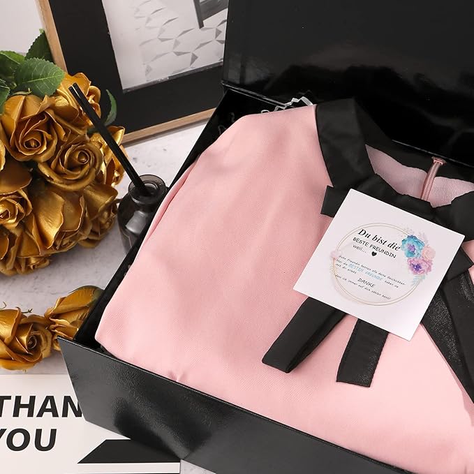 BLK&WH 6 Collapsible Groomsman Boxes, 13.5x9x4.1 Inches, Large Black Gift Boxes with Lids, Glossy Black with Grass Texture