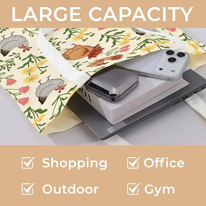 Cute Aesthetic Canvas Tote Bag for Women, Reusable Foldable Shopping Cotton Shoulder Totebag with Zipper Pocket