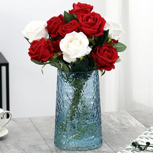 Blue Glass Vase, Flower Vases for Bouquet, Modern Glass Vase for Flowers, Large Vases for Living Room, Bedroom, Kitchen, Office, Wedding, Dining Table, 8 Inches