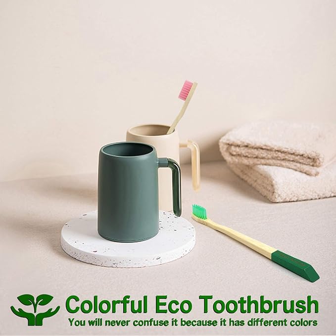 Virgin Forest Bamboo Toothbrush, Natural Eco Friendly Wood Toothbrushes, Biodegradable Charcoal Tooth Brush, Pack of 6