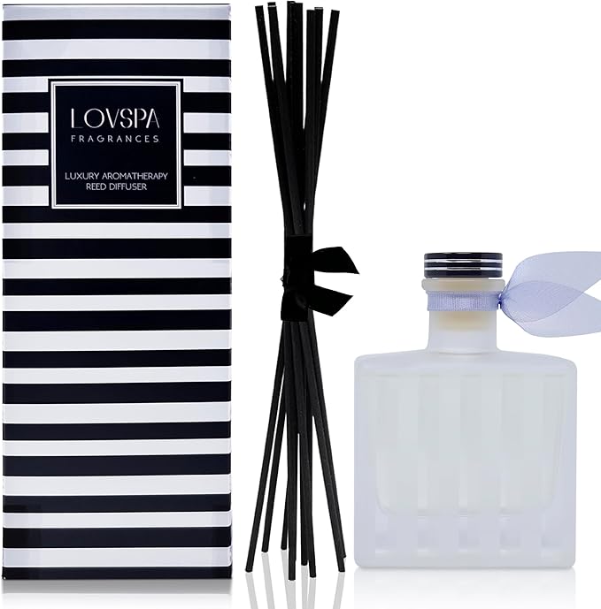LOVSPA Reed Diffuser Set, French Lavender Scented Oil Diffuser with Sticks, Home Fragrance Accessories for Bathroom Shelf Decor, Aroma Diffusers for Home or Office Desk, USA Made