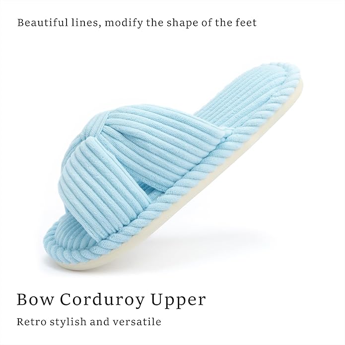 Chantomoo Slippers for Women Memory Foam House Womens Slipper Slides Home Bedroom Bathroom Spa Open Toe Corduroy Bow Slippers Cozy Comfortable