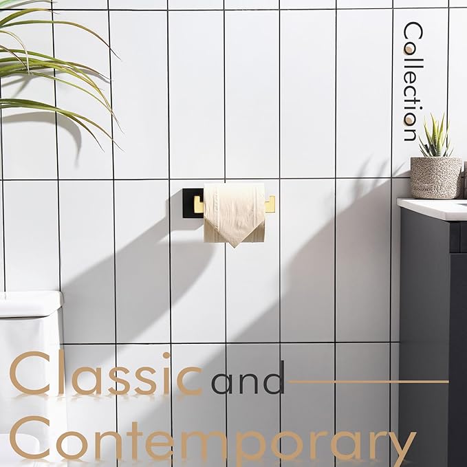 KOKOSIRI Toilet Paper Holders Wall Mounted Toilet Roll Holder for Bathrooms Hardware Washroom T-304 Stainless Steel, Matte Black and Gold B2003GDK