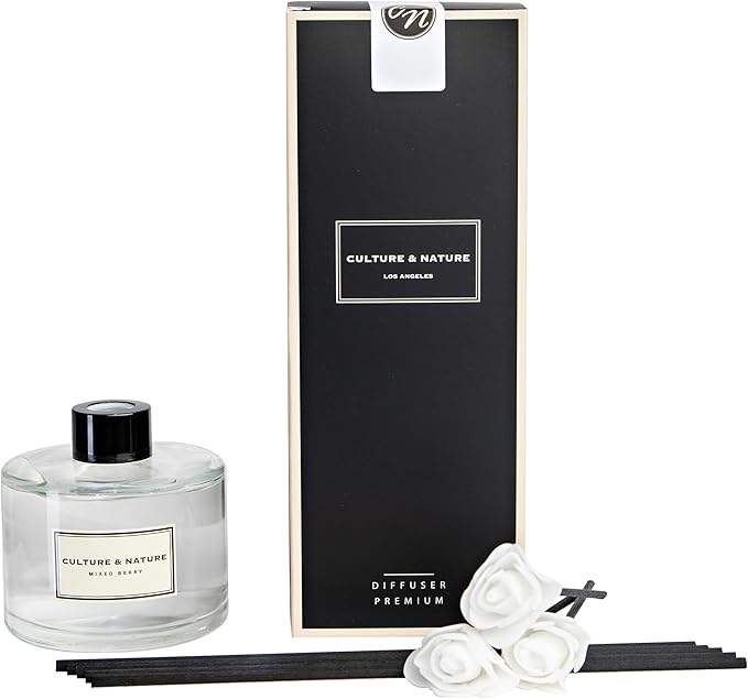 CULTURE & NATURE Reed Diffuser Set 6.7oz (200ml) Mixed Berry Scented Diffuser with Sticks Home Fragrance Reed Diffuser for Bathroom Shelf Decor