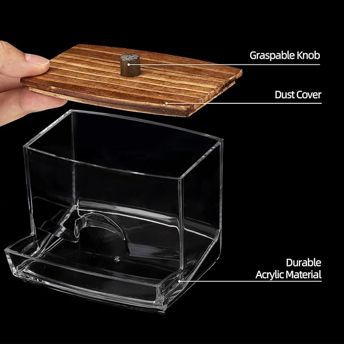 Tbestmax 10oz Qtip Holder Dispenser with Black Wood Lids, Big Cotton Swab Holder Bathroom Accessories Organizer for Storage-Qtips Cotton Ball, Floss Container