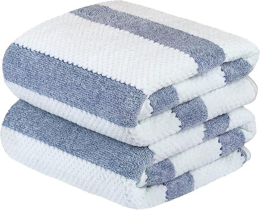 JML Microfiber Bath Towels, Bath Towel 2 Pack(30" x 60"), Oversized, Soft, Super Absorbent and Fast Drying, Multipurpose Use for Sports, Fitness, Yoga, Waffle Stripe Royal Blue