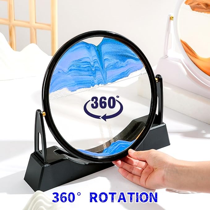 ZSDSZDZY Moving Sand Art Picture Liquid Motion, 3D Quicksand Décor, Deep Sea Sandscapes with Display Flowing Sand Frame for Relaxing, Desktop Office Home Decoration (Blue)