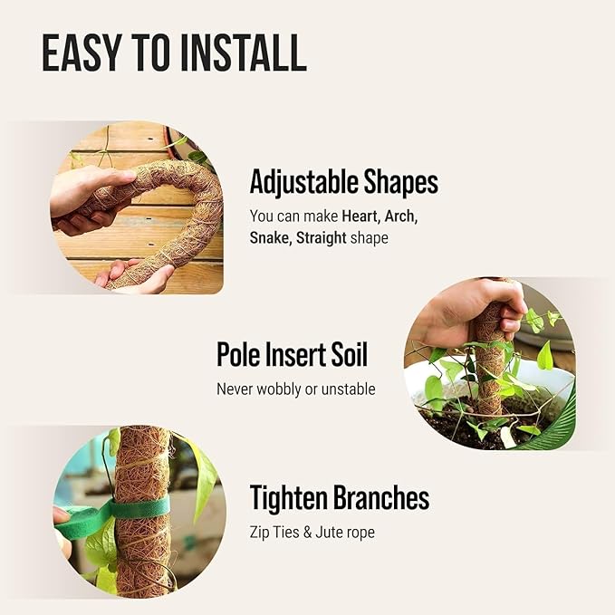 Moss Pole Monstera Plant Support – 48” Bendable Moss Pole Monstera Plant Support, Plant Stakes for Indoor Plants, Tall Plant Sticks Support for Climbing Plants