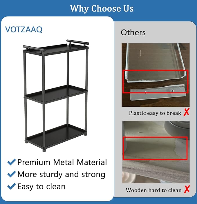 3 Tier Bathroom Organizer Countertop, Stainless Steel Perfume Tray and Vanity Countertop Shelf, Makeup Skin Care Bathroom Organizers and Storage for Dresser, Kitchen (Matte Black)