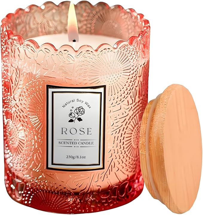 Gifts for Women Candle,Valentine's Day Gift Candles,Mother's Day, Natural Soy Candle,60 Hours Burn, Candles for Home Scented (Rose)