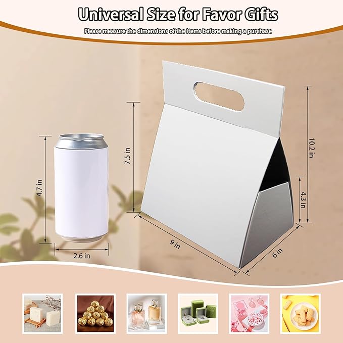 9X6X4.3inch Portable Premium Folding Gift Box with Handles - Reusable Elegant Storage Solution for Birthdays, Weddings, Corporate Events , Eco Friendly Compact Design (White)