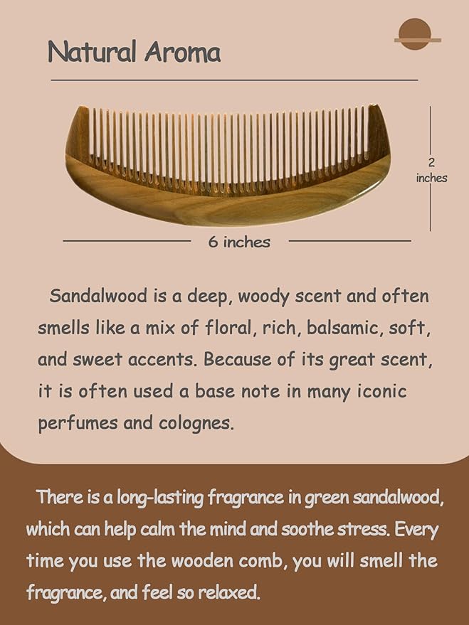 Green Sandalwood Teasing Hair Comb - Anti Static Fine Tooth Wooden Styling Brush for Smoothing, Detangling & Volumizing Thin/Fine Hair (No Handle)