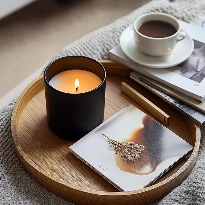 15 Pack Glass Candle Jars- 7 fl.oz Matt Black Empty Candle Jars with Bamboo Lids and Sticky Labels, Bulk Candle Containers for Making Candles for Halloween