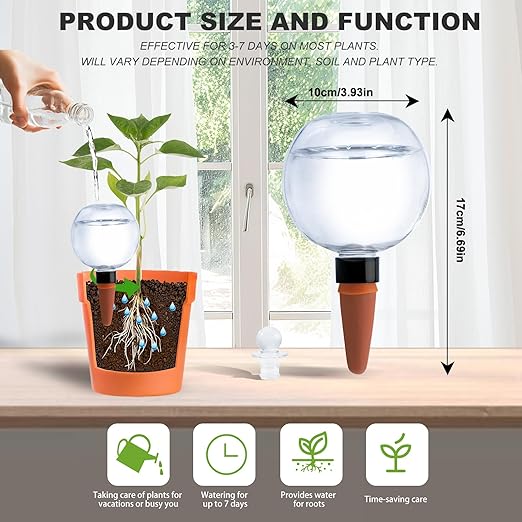 6 Pack Plant Watering Globes with Covers 17oz Self Watering Planter Insert Indoor/Outdoor Plant Watering Devices for Automatic Drip Irrigation