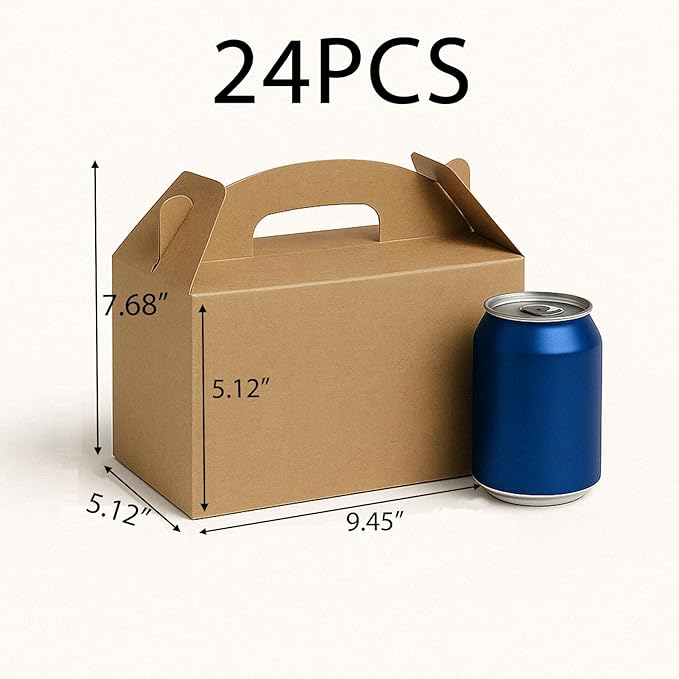xiepipipaper 24Pack Large Party Favor Boxes,Kraft Treat Boxes, (9.45 * 5 * 5"),Large Goodie Boxes, Gable Gift Boxes with Handles,Candy Boxes for Kids Birthday Baby Shower Wedding Halloween Christmas.