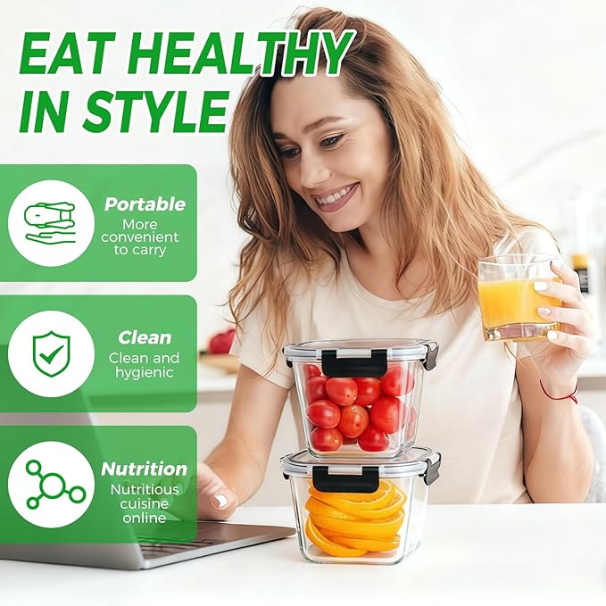 32 oz Glass Soup Containers with Lids, 4 Cup Glass Food Storage Containers with lids, Meal Prep Containers with Lids, Microwave, Oven, Freezer and Dishwasher, BPA Free