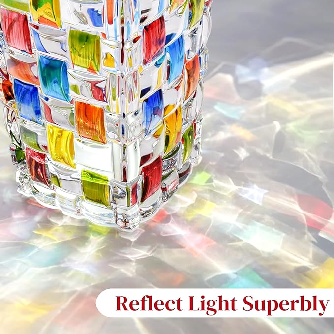 2 Pack Colorful Woven Glass Vase, 7.7" Stained Hand Painted Flower Vases, Unique Crystal Mosaic Vase for Art Centerpiece Table Home Indoor Desk Decor, Wedding Housewarming Gift