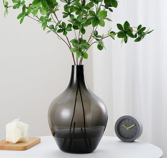 Gray Black Glass Vase, Decorative Vase, Jarrones Decorativos Para Sala, Big Glass Jar Balloon Demijohn Shaped, Tall Large, Colored Glass Vase For Plants Branches, Modern Living Room Décor, Size Medium