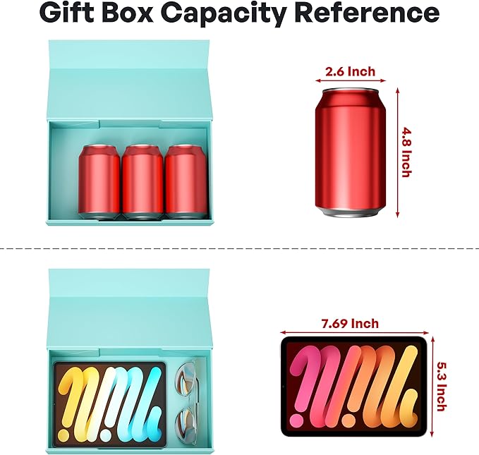 Turquoise Gift Box, 9.5x6x3'' Gift boxes with Lids Magnetic Closure Rectangle Collapsible for Bridesmaid Proposal Box, Wedding, Christmas, Birthday