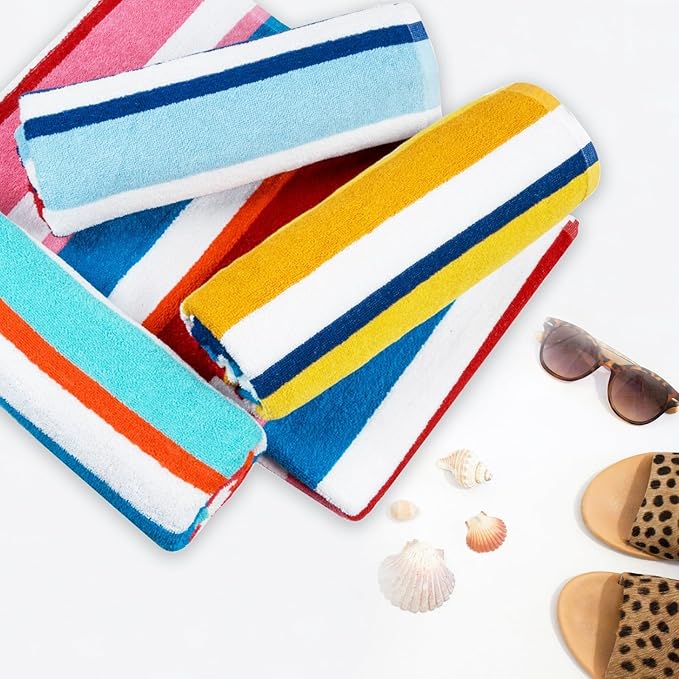 CASA COPENHAGEN Bora Bora Beach Towels Designed in Denmark Rough and Tough, Quick Dry, for Pool, Bath & Shower 30x60 inches 4 Pieces Cotton Beach Bath Towels Set - Red