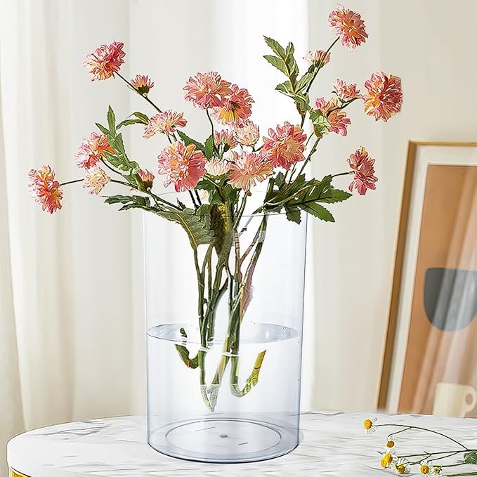 Clear Plastic Vase, Decorative Wide Flower Acrylic Cylinder Vase, Cylinder Vase Floral Container Round Plastic Vases for Home, Wedding Party, Decor, Centerpieces.7.9" x11.8