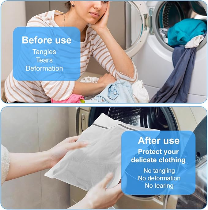 4pcs Mesh Laundry Bags, 39x30cm/15.35x11.81in Delicate Garment Durable Net Washing Machine Bag with Zippers for Socks Blouse Bra Lingerie for Home Travel College Dorm Hotel Apartment (White)