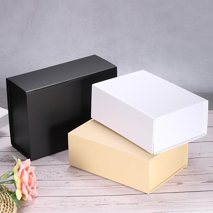 PATIKIL 13x9x2 Inch Gift Box with Lid, Magnetic Closure Collapsible Paper Rectangle Favor Boxes for Wedding Valentine's Day Birthday Gift Packaging, Black