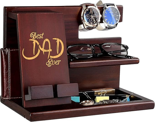 Personalized Wood Phone Docking Station - Presents For Dad - Best Dad Ever - Perfect For Birthday, Christmas, Fathers Day
