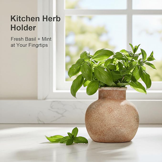 Ceramic Flower Vase, 5.5-Inch Terracotta Pottery Rustic Farmhouse Boho Vase, Handcrafted Decorative Vase for Home Decor, Centerpieces, Table, Living Room, Mantel, Shelf