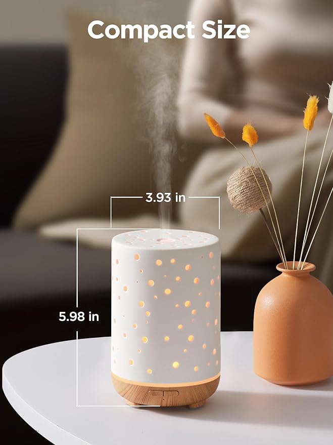 InnoGear Essential Oil Diffuser, 150ml Ceramic Ultrasonic Air Humidifier Cool Mist Aromatherapy Diffuser with 2 Mist Modes, Waterless Auto Off for Home Office, White