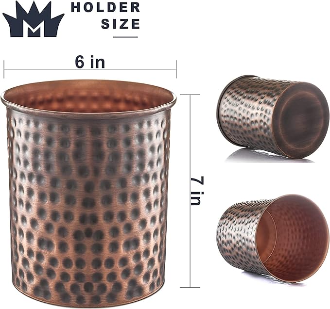 Monarch Abode Hand Hammered Kitchen Utensil Holder for Kitchen Counter, Spatula, and Large or Small Spoon Holder, Decorative Cooking Utensil Crock Organizer for Countertop, Antique Copper Finish
