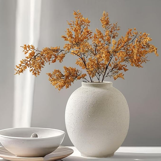 Large White Ceramic Vase, 9.8 inch Round Minimalist Textured Vase, Rustic Farmhouse Decor for Home, Living Room, Shelf, Table, Wedding & Entryway Decoration (Sandstone White)
